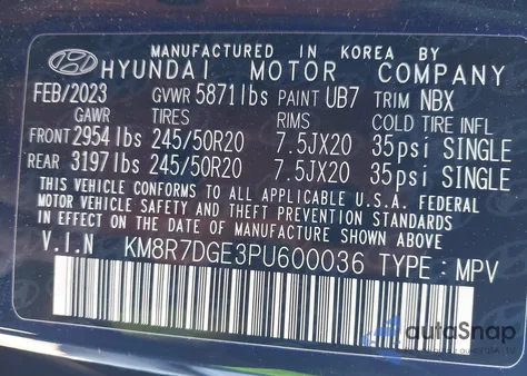 2023 Hyundai Palisade Calligraphy from USA, damaged, VIN KM8R7DGE3PU600036